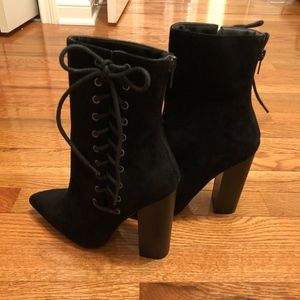 Side Lace-Up Detail Black Faux-Suede Booties